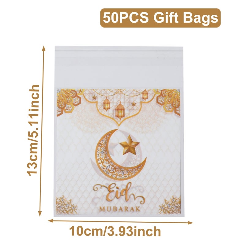 50pc Eid Mubarak Gift Bag, Plastic Cellophane Treat Bag, Ramadan Gift Bags